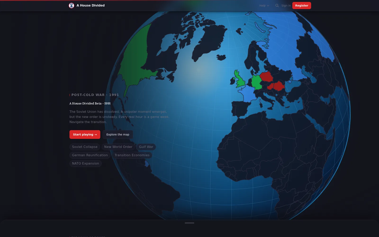 World globe with playable countries